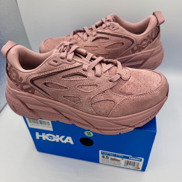 NWT Hoka Clifton Suede L Leather Pale Mauve Pink U Unisex Sneakers Shoes NEW - Picture 10 of 16